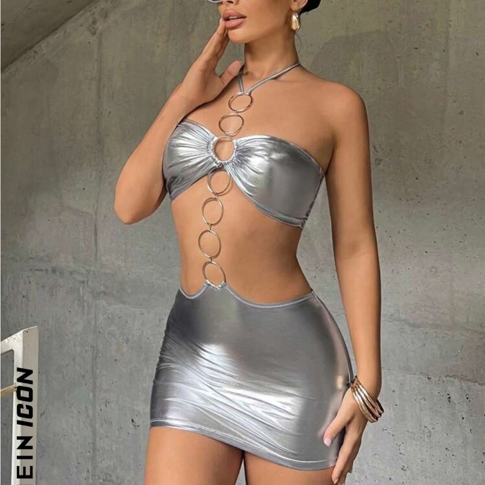Cute futuristic/alien chrome crop cutout dress